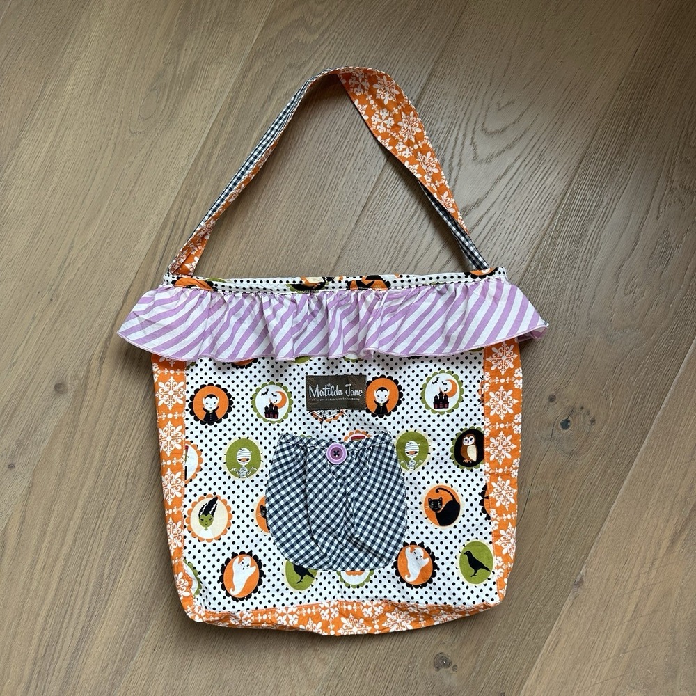 MATILDA JANE Halloween Trick Or Treat Fabric Tote‎ Bag Purse Witch Black Cat Owl